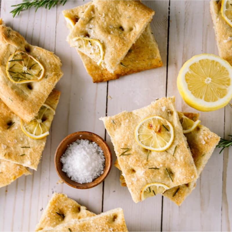 Focaccia bread with rosemary and lemon