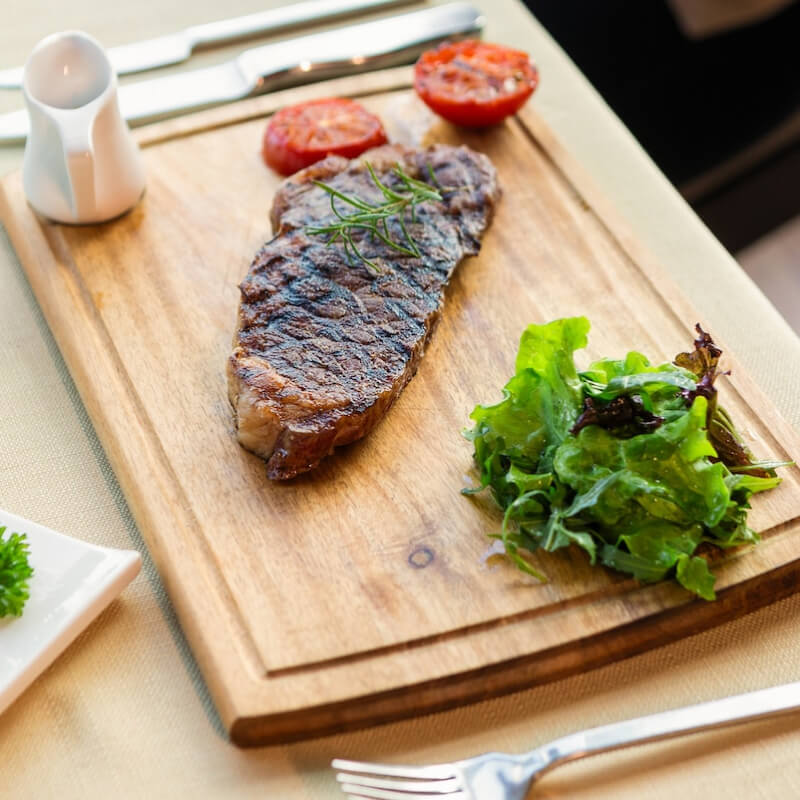 Grilled Steak with Roasted Tomatoes and Side Salad Recipe
